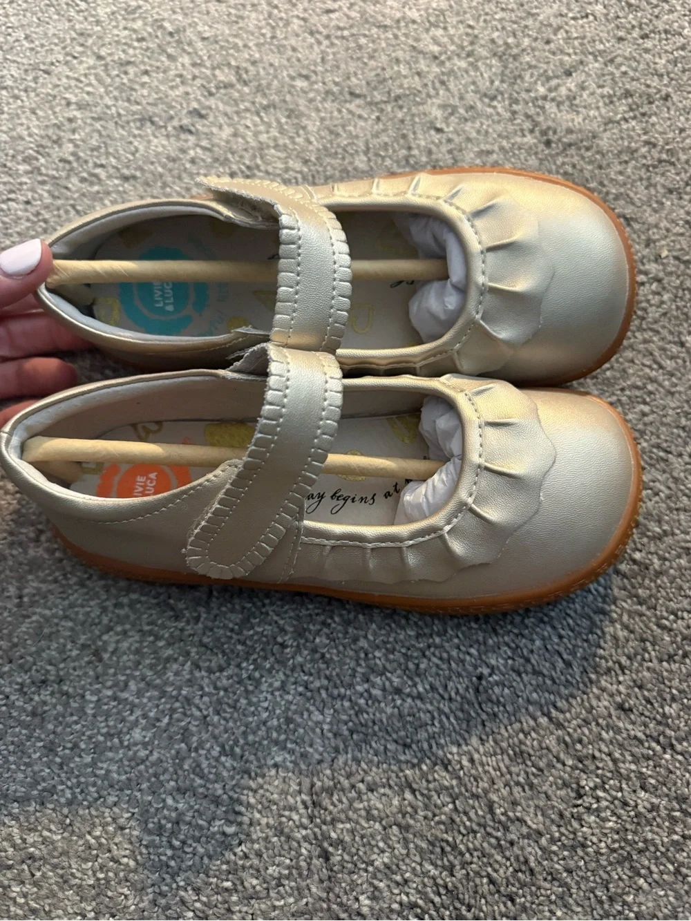 Livie & Luca Ruche Metallic Champagne Gold Mary Jane Shoes Sz 12